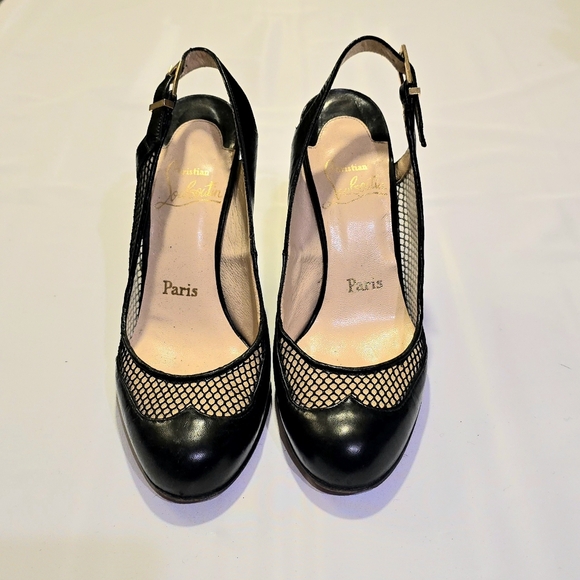 Christian Louboutin Shoes - Christian Louboutin Black Fishnet Mesh Slingback Wedge Heels 36.5
